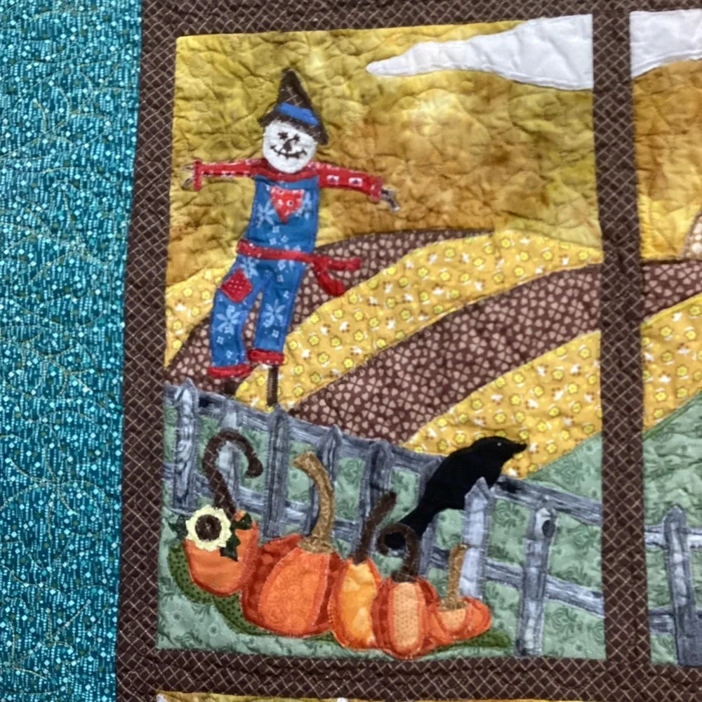 Hand Crafted Art Quilt Houses Schoolhouse Seasons 47”x55”